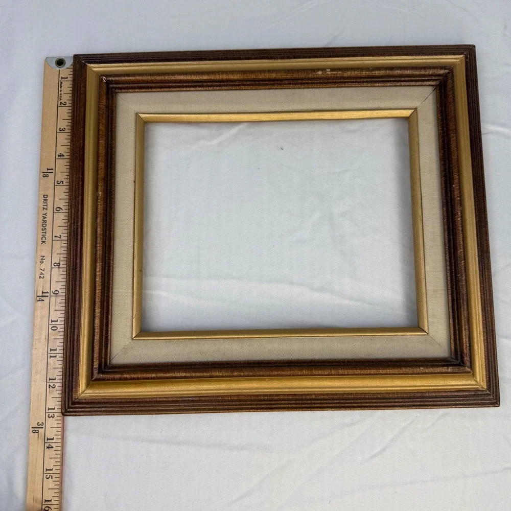 Vintage Wood Picture Frame Brown Gold Linen Liner 8x10 Opening Traditional Decor